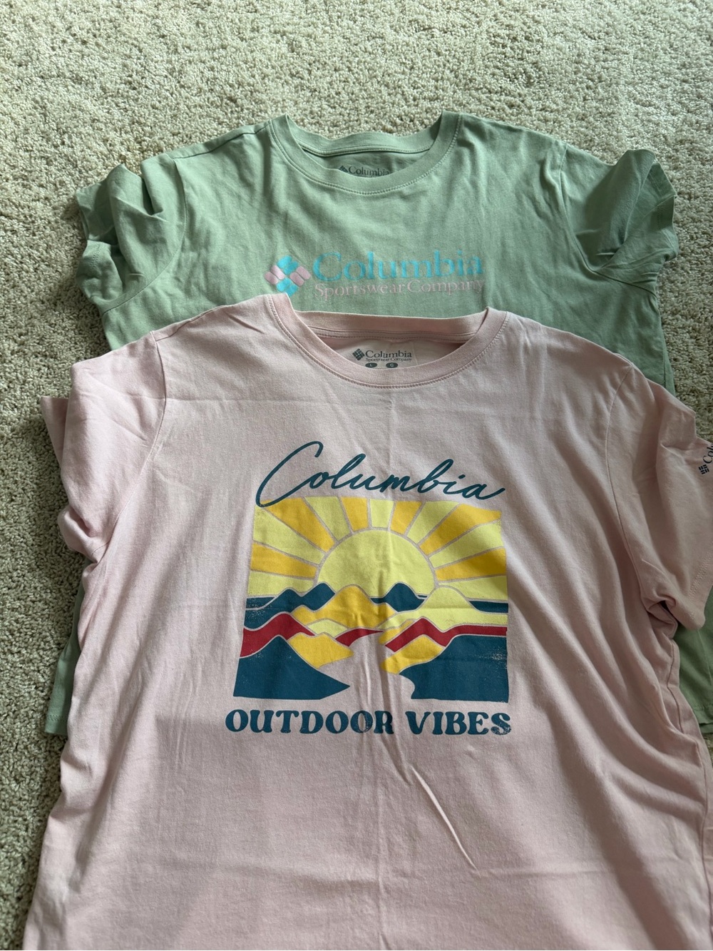Columbia Pink Tee with Sunrise 'Outdoor Vibes' Graphic